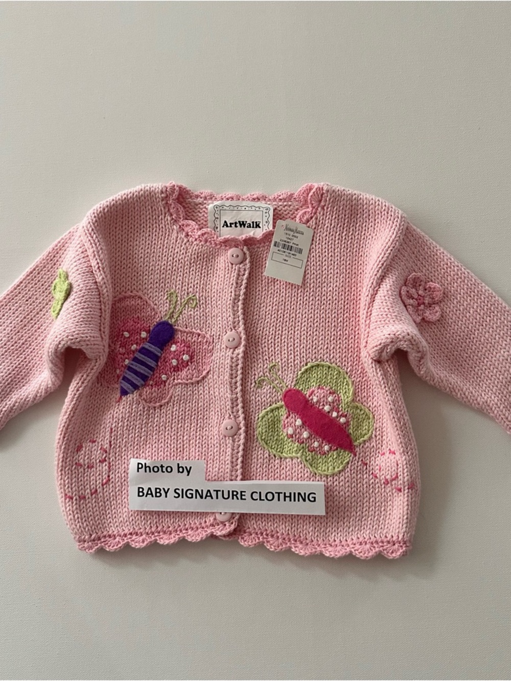 Neiman Marcus ArtWalk 18 Months Baby Girl Pink Knit Cardigan Butterfly Floral